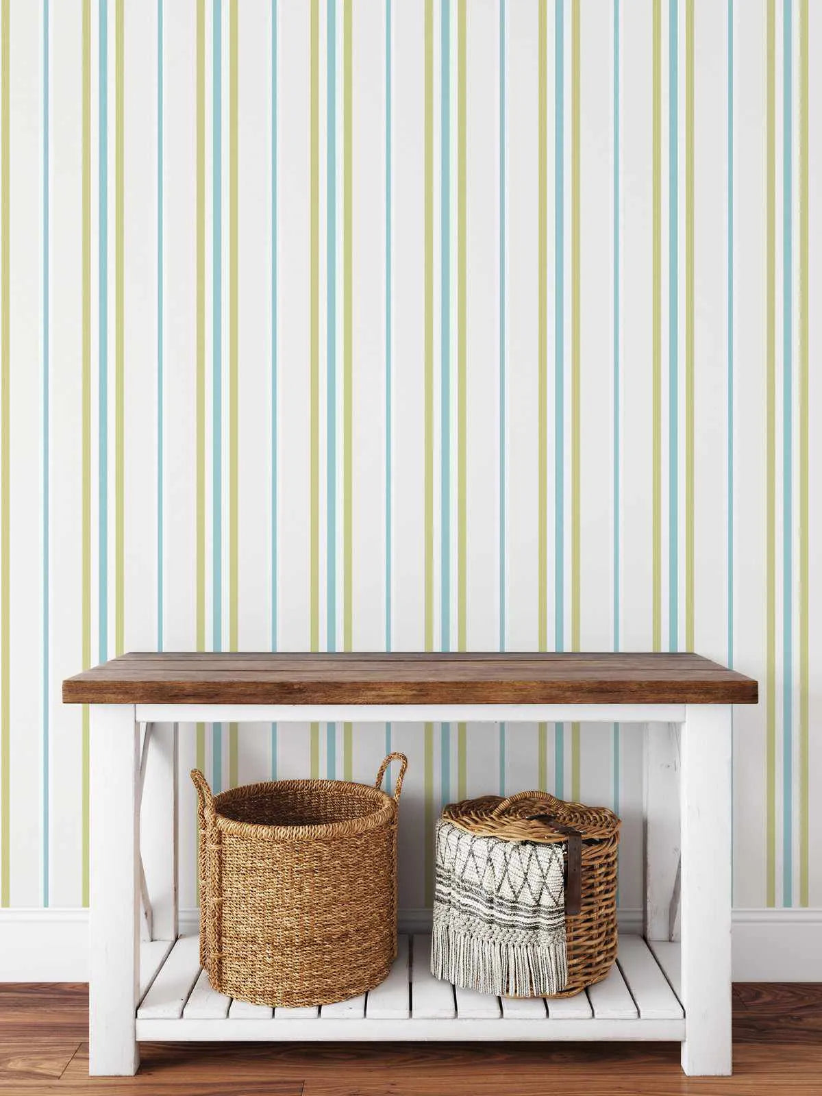 Amalfi Stripe Wallpaper (Blue & Green) DIY Peel & Stick Style Wallpaper