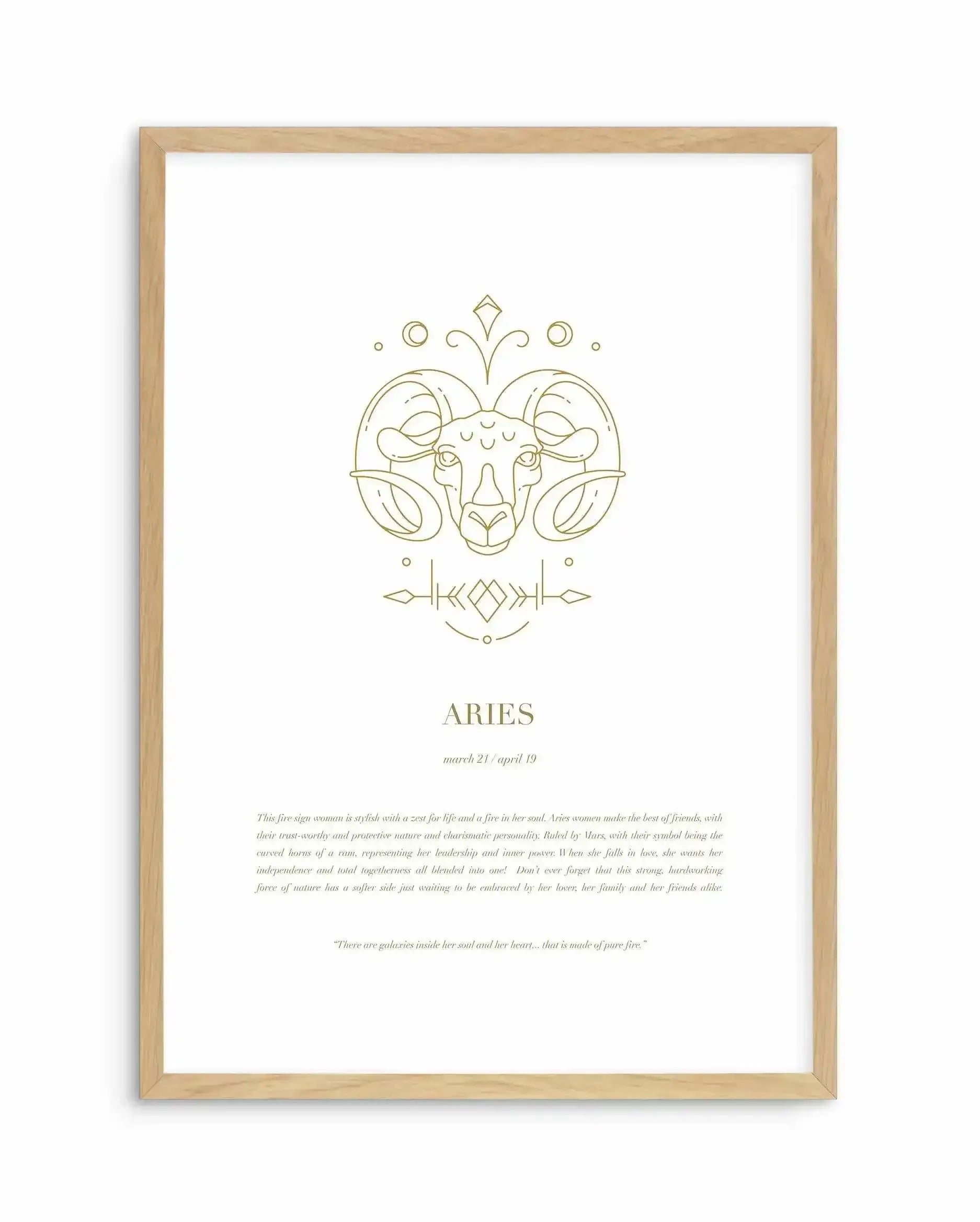 Aries | Celestial Zodiac Art Print-PRINT-Olive et Oriel-Olive et Oriel-A4 | 8.3" x 11.7" | 21 x 29.7cm-Oak-With White Border-Buy-Australian-Art-Prints-Online-with-Olive-et-Oriel-Your-Artwork-Specialists-Austrailia-Decorate-With-Coastal-Photo-Wall-Art-Prints-From-Our-Beach-House-Artwork-Collection-Fine-Poster-and-Framed-Artwork