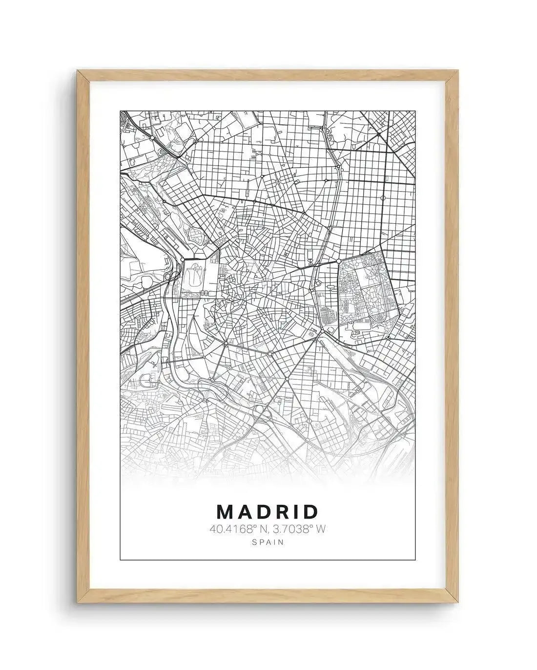 Line Art Map Of Madrid Art Print-PRINT-Olive et Oriel-Olive et Oriel-A5 | 5.8" x 8.3" | 14.8 x 21cm-Oak-With White Border-Buy-Australian-Art-Prints-Online-with-Olive-et-Oriel-Your-Artwork-Specialists-Austrailia-Decorate-With-Coastal-Photo-Wall-Art-Prints-From-Our-Beach-House-Artwork-Collection-Fine-Poster-and-Framed-Artwork