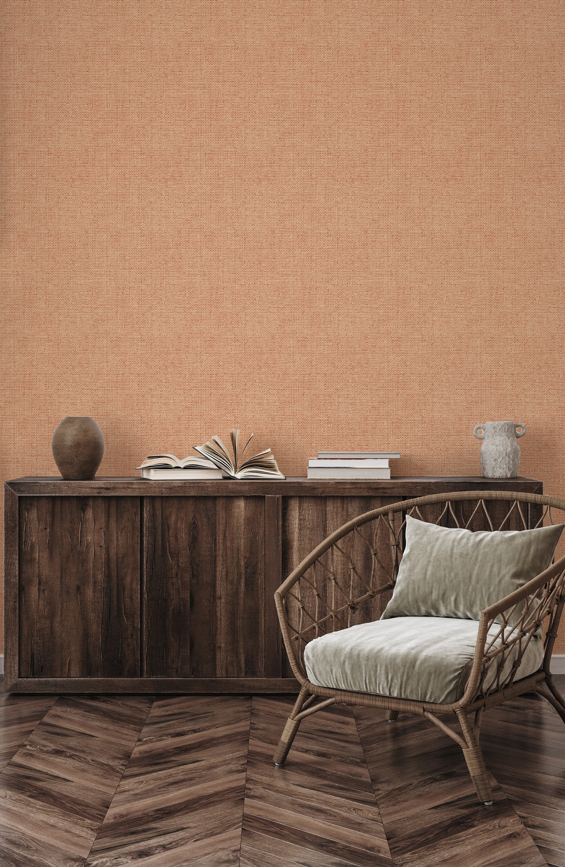 Ashsa in Terracotta Commercial Vinyl Wallcovering-Commercial Wallcoverings-Olive et Oriel-Luxury commercial-grade embossed and textured vinyl wallcovering durable fire-rated washable stain-resistant and customizable perfect for hotels offices retail childcare healthcare and hospital spaces vinyl wallpaper