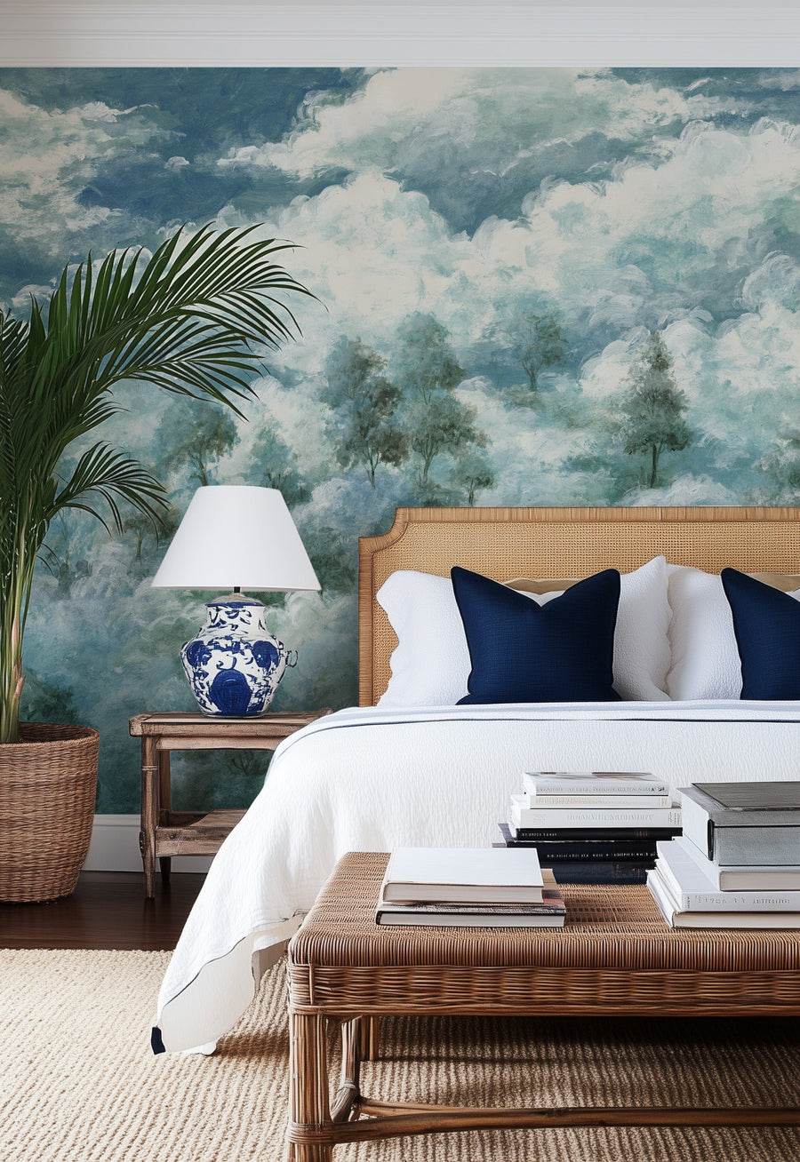 Aspen Sky Panoramic Painted Mural Wallpaper from Olive et Oriel where you can shop wallpaper and artworks online