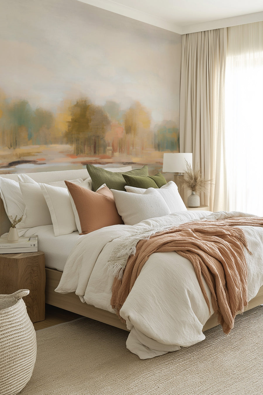 Autumn View Painted Mural Wallpaper from Olive et Oriel where you can shop wallpaper and artworks online