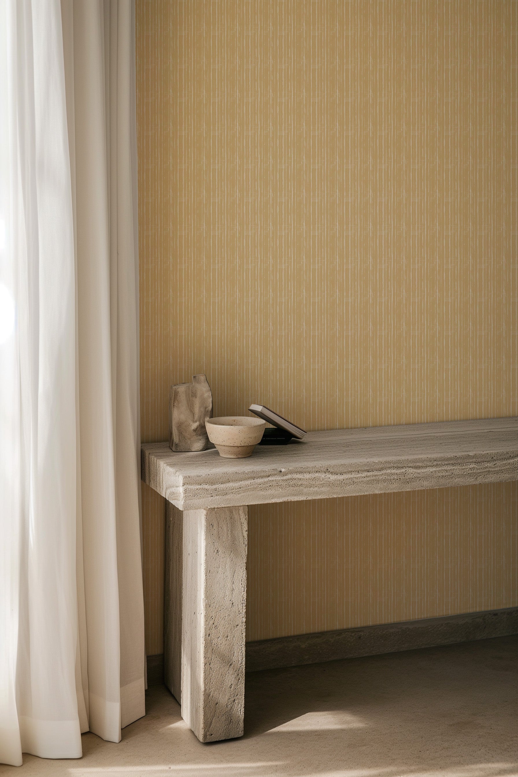 Balmain in Mustard Commercial Vinyl Wallcovering-Commercial Wallcoverings-Olive et Oriel-Luxury commercial-grade embossed and textured vinyl wallcovering durable fire-rated washable stain-resistant and customizable perfect for hotels offices retail childcare healthcare and hospital spaces vinyl wallpaper