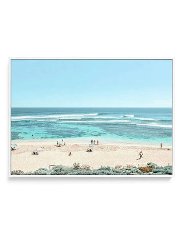 Beach Days, Yallingup | Aerial Photo Wall Framed Canvas Art Print aqua blue coastal art print