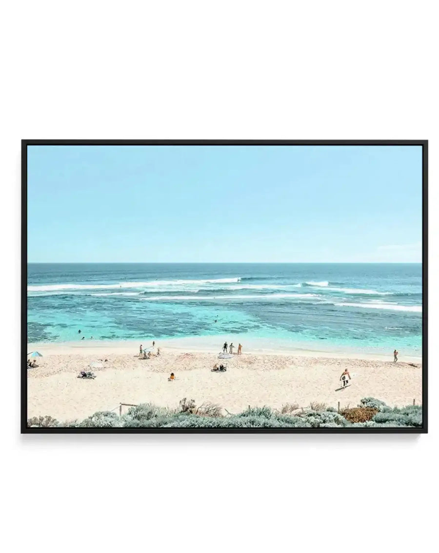 Beach Days, Yallingup | Aerial Photo Wall Framed Canvas Art Print aqua blue coastal art print