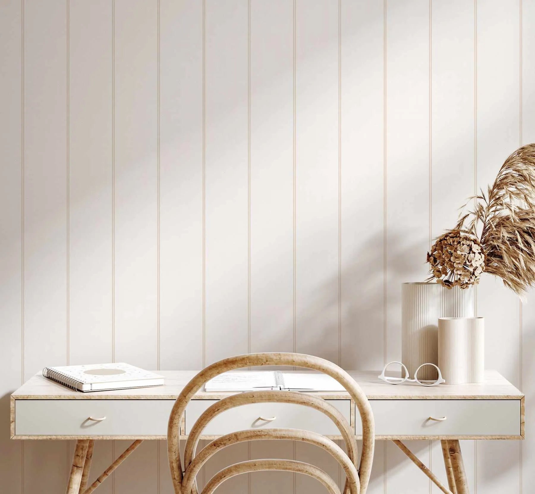 Double Stripe Wallpaper In Beige from Olive et Oriel where you can shop wallpaper and artworks online