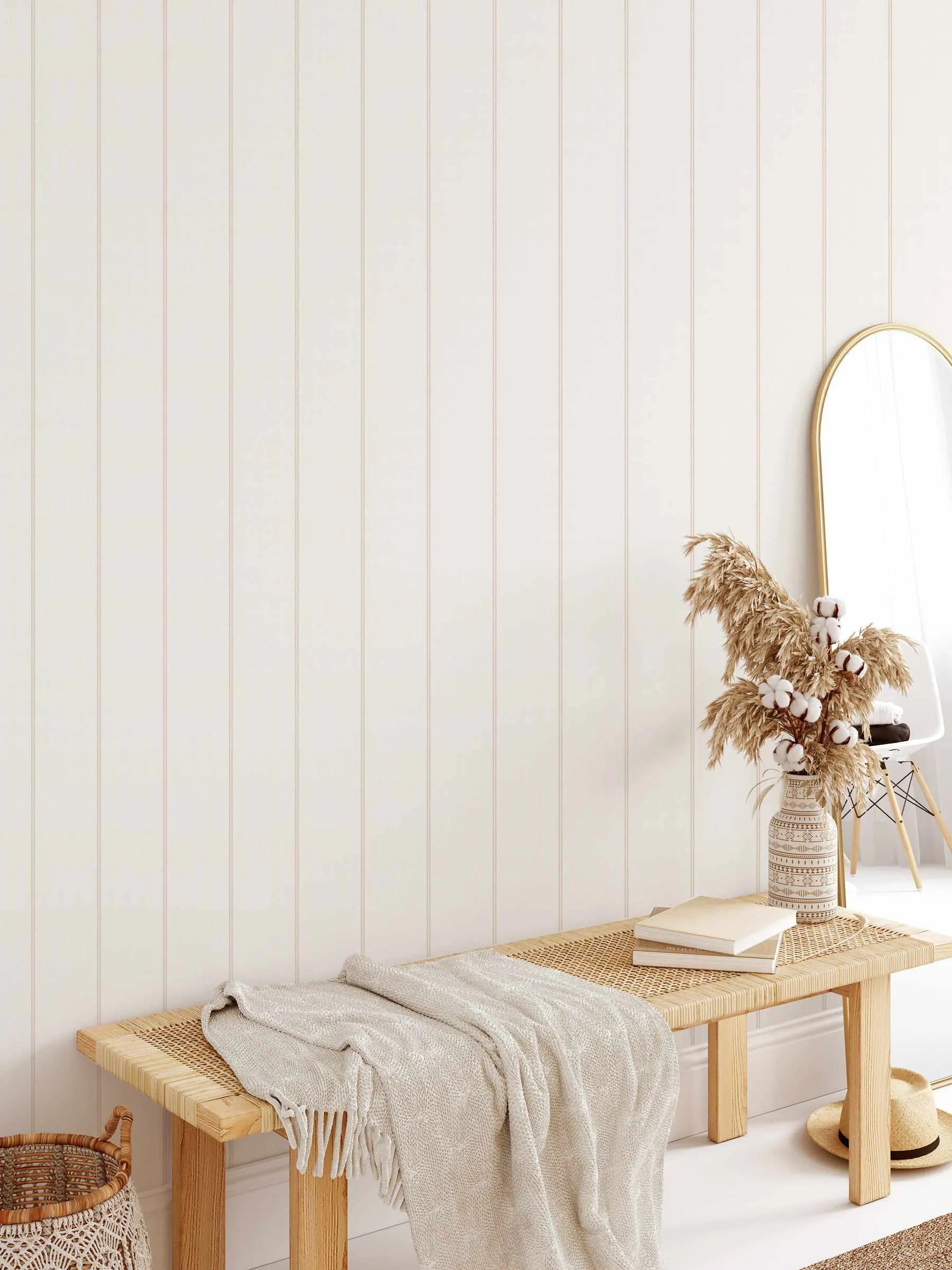 Double Stripe Wallpaper In Beige from Olive et Oriel where you can shop wallpaper and artworks online