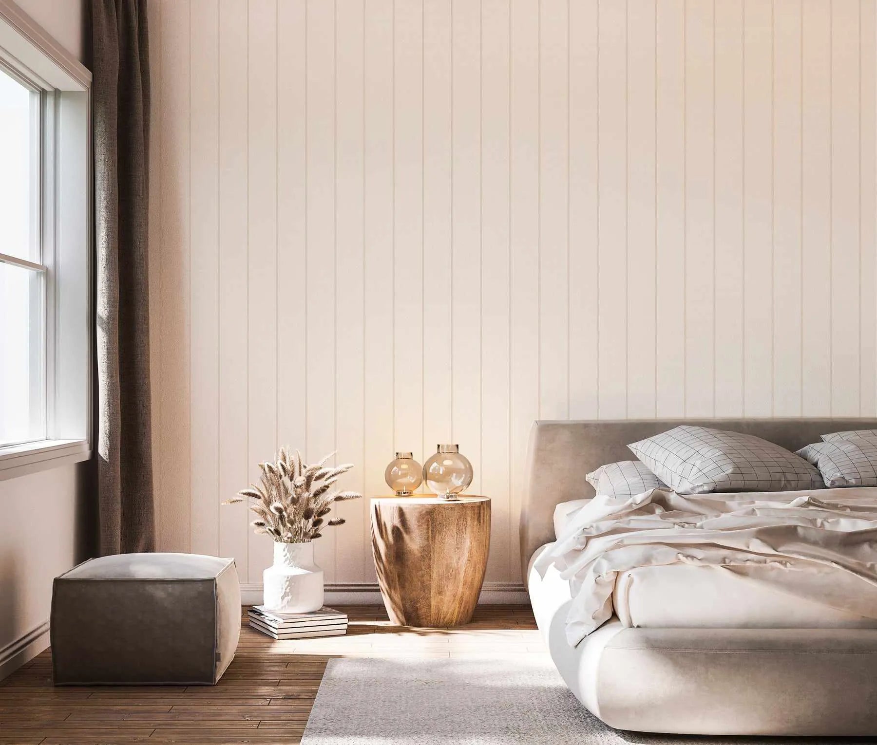 Double Stripe Wallpaper In Beige from Olive et Oriel where you can shop wallpaper and artworks online