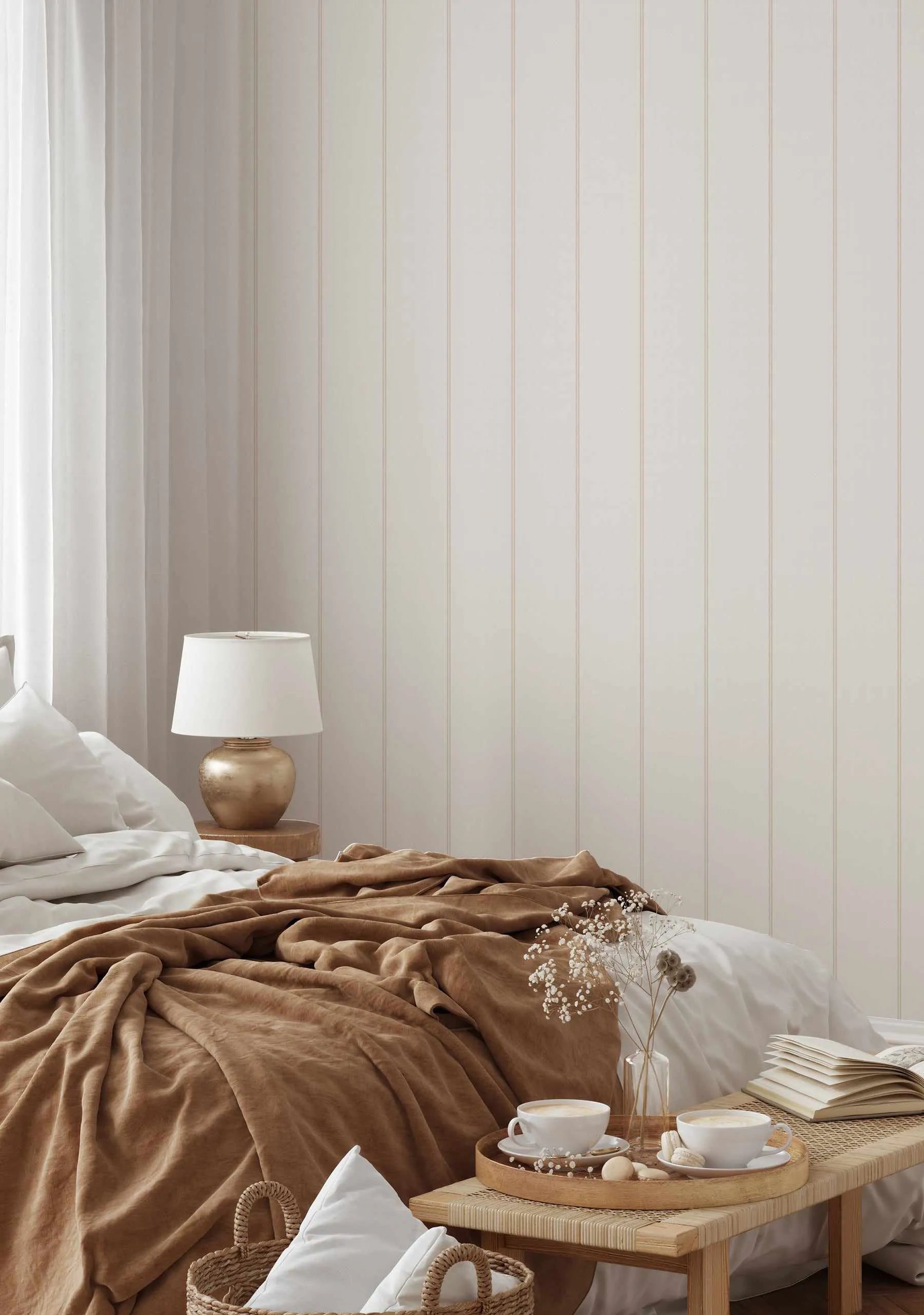 Double Stripe Wallpaper In Beige from Olive et Oriel where you can shop wallpaper and artworks online