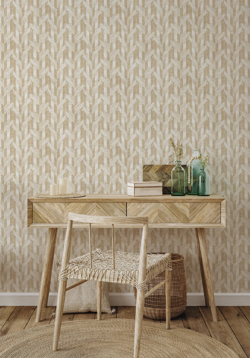 Beige Herringbone Wallpaper - A Classic Wallpaper Style to Decor & Update Your Home Decor
