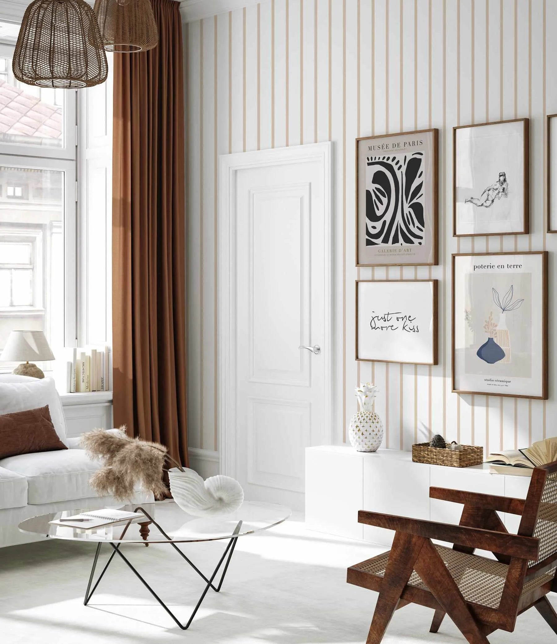 Stripe Wallpaper In Beige from Olive et Oriel where you can shop wallpaper and artworks online