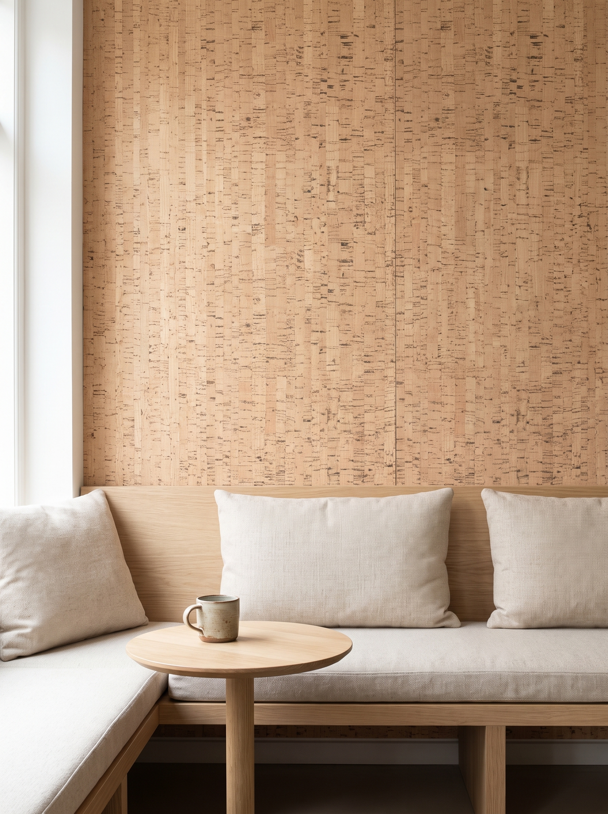 blonde linear cork wallpaper cafe wallcovering