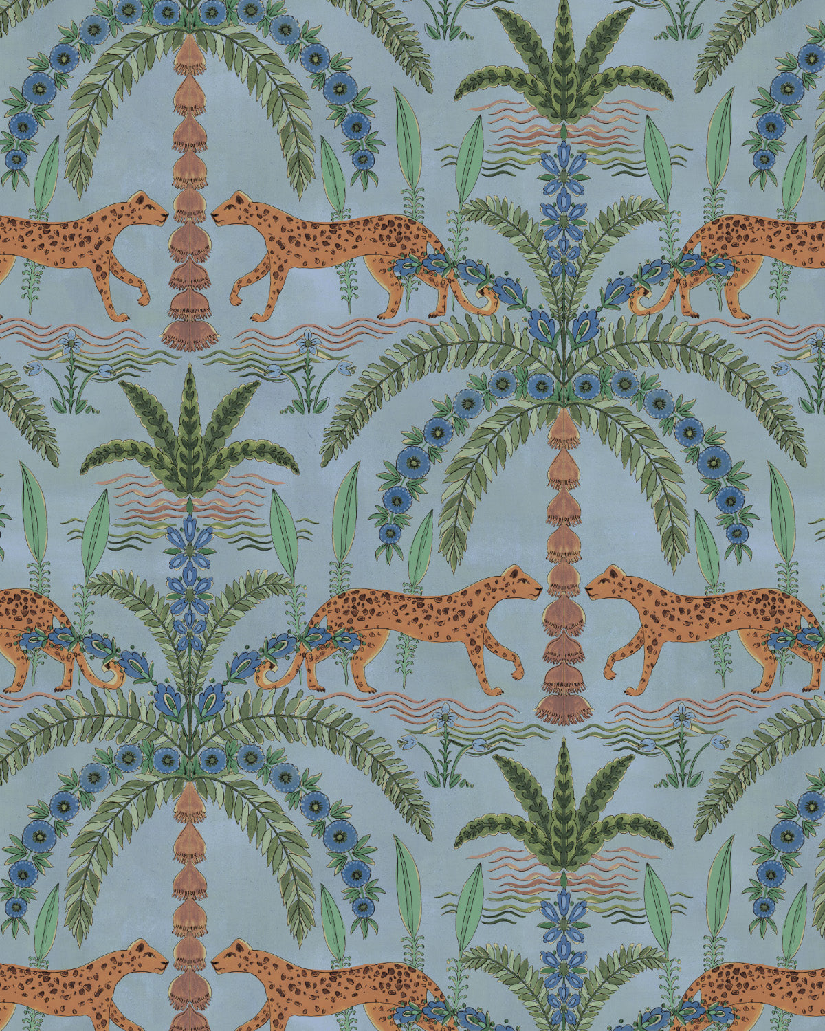 Boheme Cheetah in Blue Wallpaper