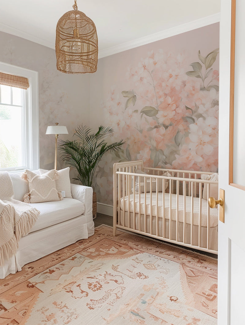 Blush Petal Florals Wallpaper Mural from Olive et Oriel where you can shop wallpaper and artworks online