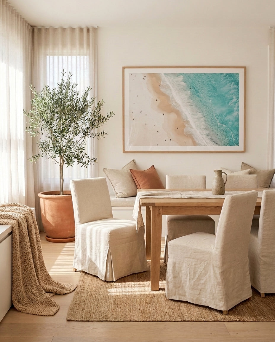Bondi Splits framed photographic art print by Art of Flight Co styled extra large in a coastal Australian living space at Olive et Oriel