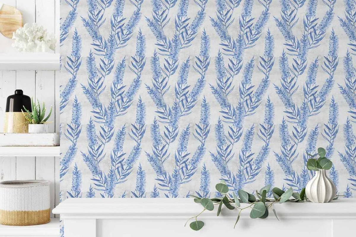 Bottlebrush Flowers in Hamptons Blue Wallpaper - Olive et Oriel