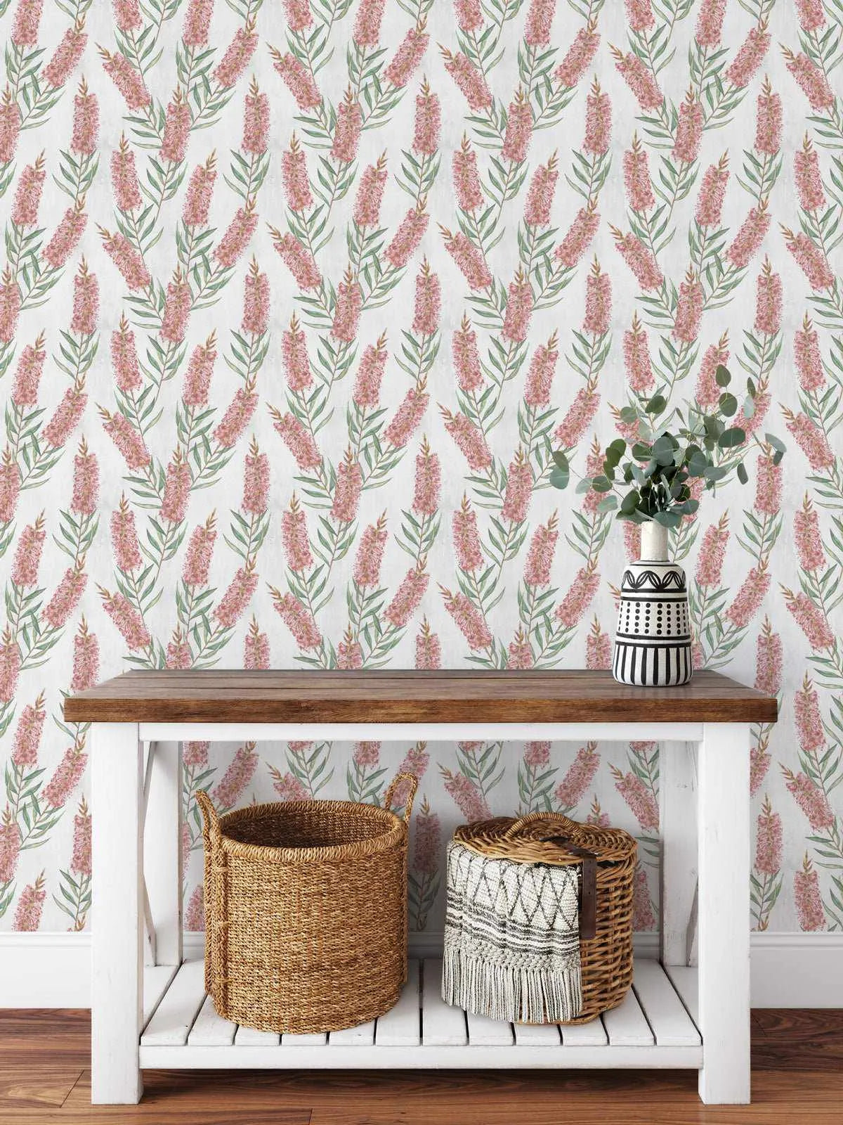 Bottlebrush Flowers in Red Wallpaper in Red botanical art print