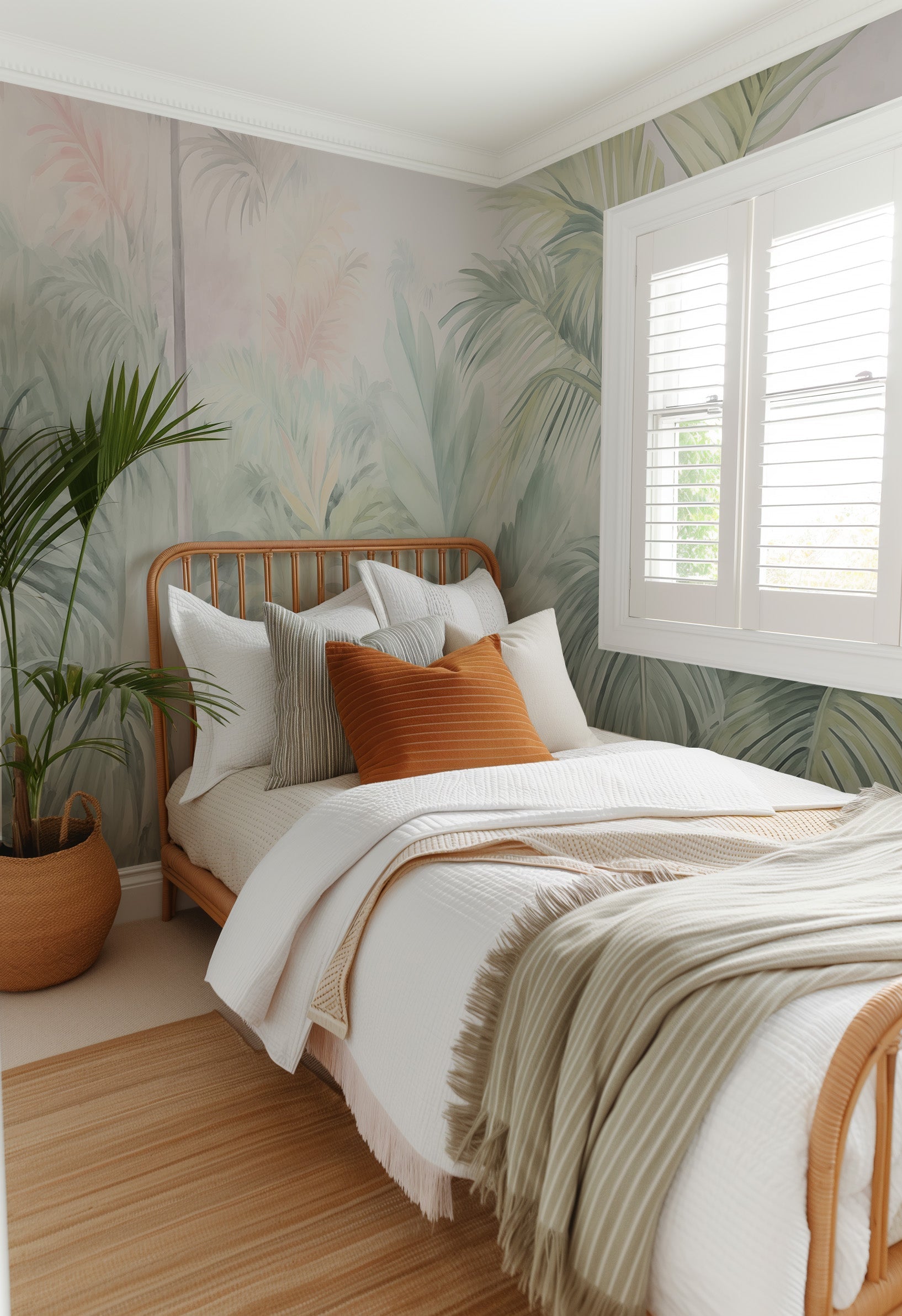 Breezy Palm Wallpaper Mural from Olive et Oriel where you can shop wallpaper and artworks online