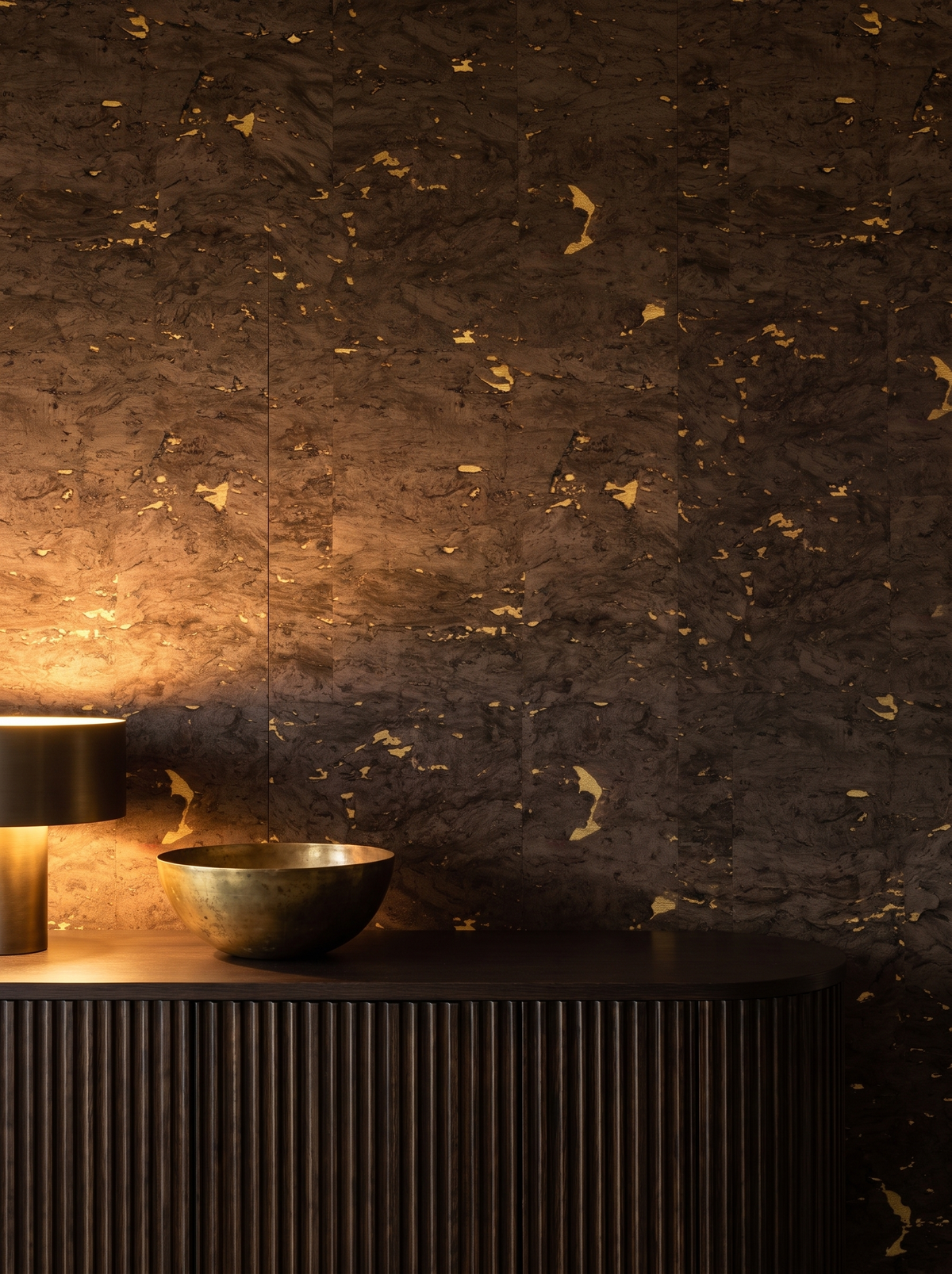 bronze gold cork wallpaper hotel lobby wallcovering
