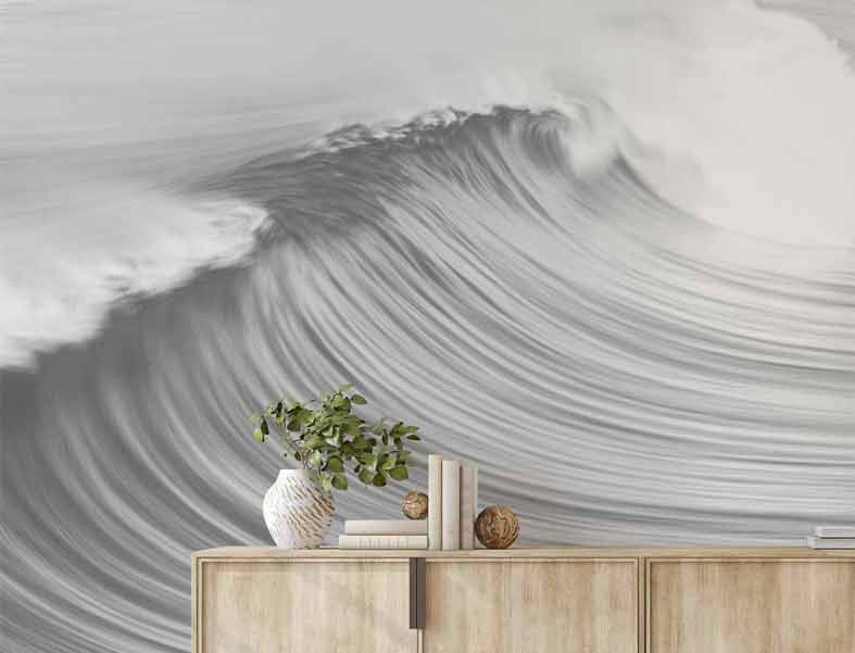 Buy photo wall murals on wallpaper from Olive et Oriel in Australia - featured here is a removable wave wallpaper mural