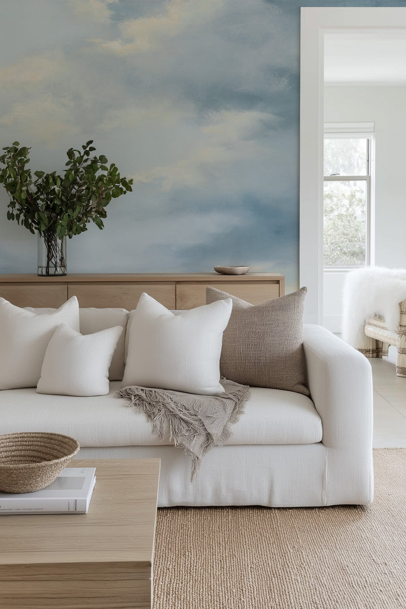 Calm Seas Painted Mural Wallpaper from Olive et Oriel where you can shop wallpaper and artworks online