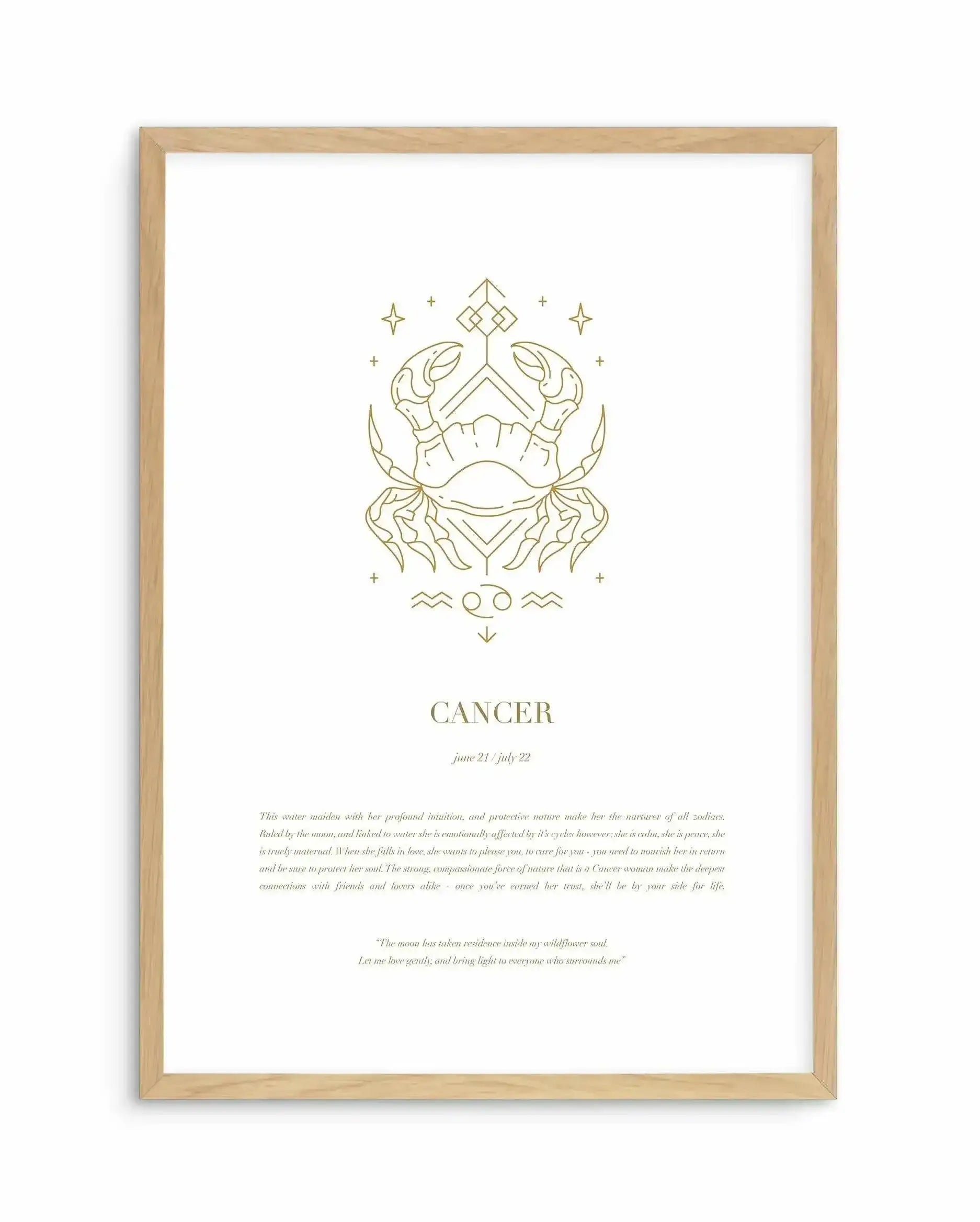 Cancer | Celestial Zodiac Art Print-PRINT-Olive et Oriel-Olive et Oriel-A4 | 8.3" x 11.7" | 21 x 29.7cm-Oak-With White Border-Buy-Australian-Art-Prints-Online-with-Olive-et-Oriel-Your-Artwork-Specialists-Austrailia-Decorate-With-Coastal-Photo-Wall-Art-Prints-From-Our-Beach-House-Artwork-Collection-Fine-Poster-and-Framed-Artwork