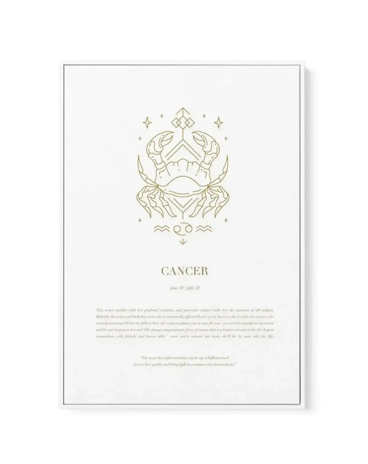 Cancer | Celestial Zodiac | Framed Canvas-CANVAS-You can shop wall art online with Olive et Oriel for everything from abstract art to fun kids wall art. Our beautiful modern art prints and canvas art are available from large canvas prints to wall art paintings and our proudly Australian artwork collection offers only the highest quality framed large wall art and canvas art Australia - You can buy fashion photography prints or Hampton print posters and paintings on canvas from Olive et Oriel and 
