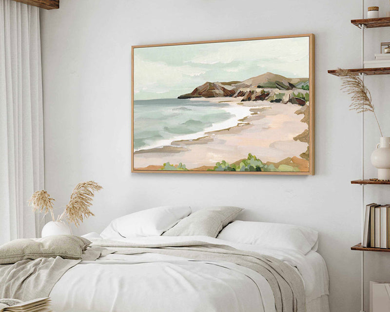 Canvas wall art - shop online today. Modern bedroom featuring a large canvas wall art print by artist Shina Choi.