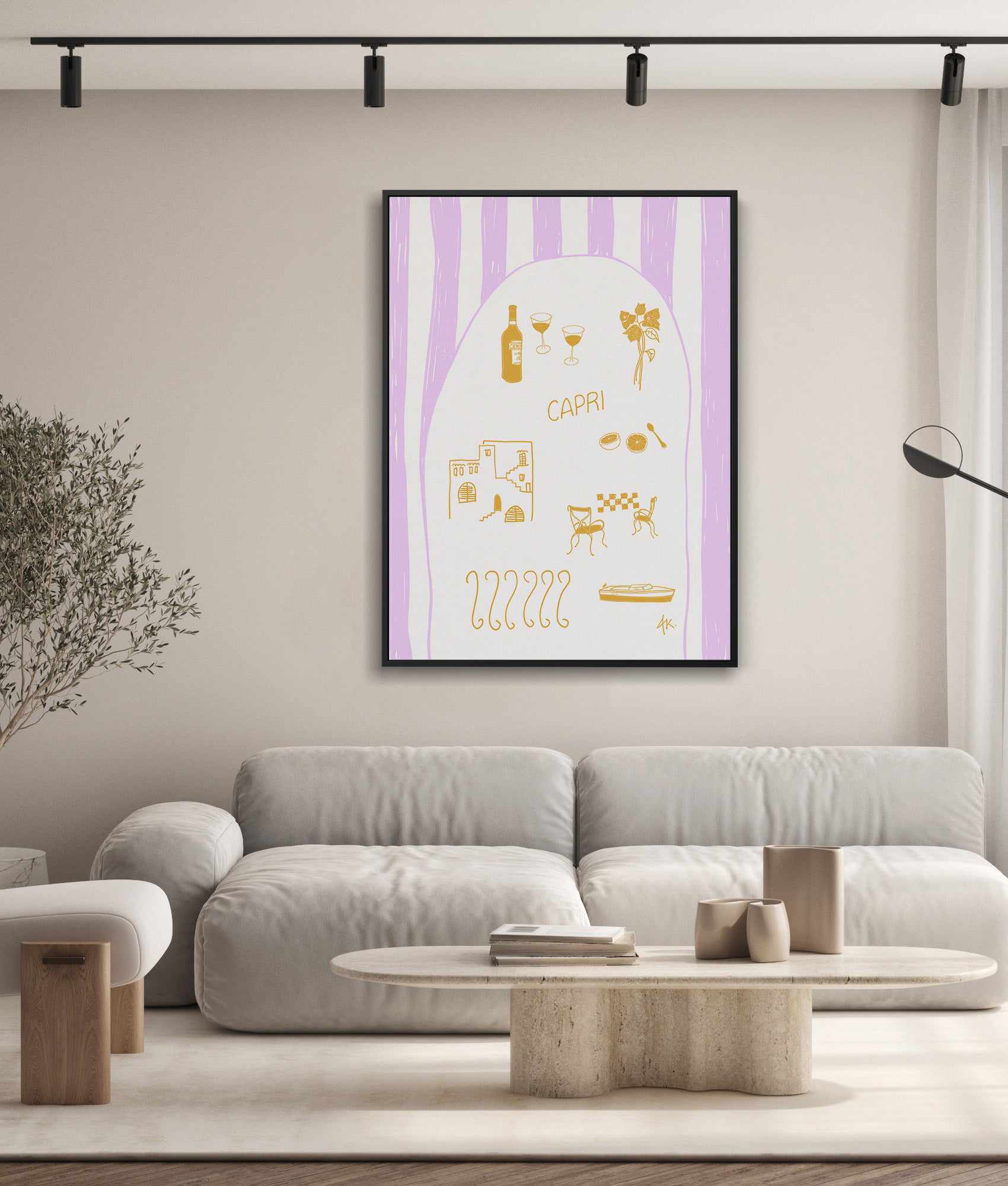 Capri Golden Purple by Anne Korako | Framed Canvas Art Print