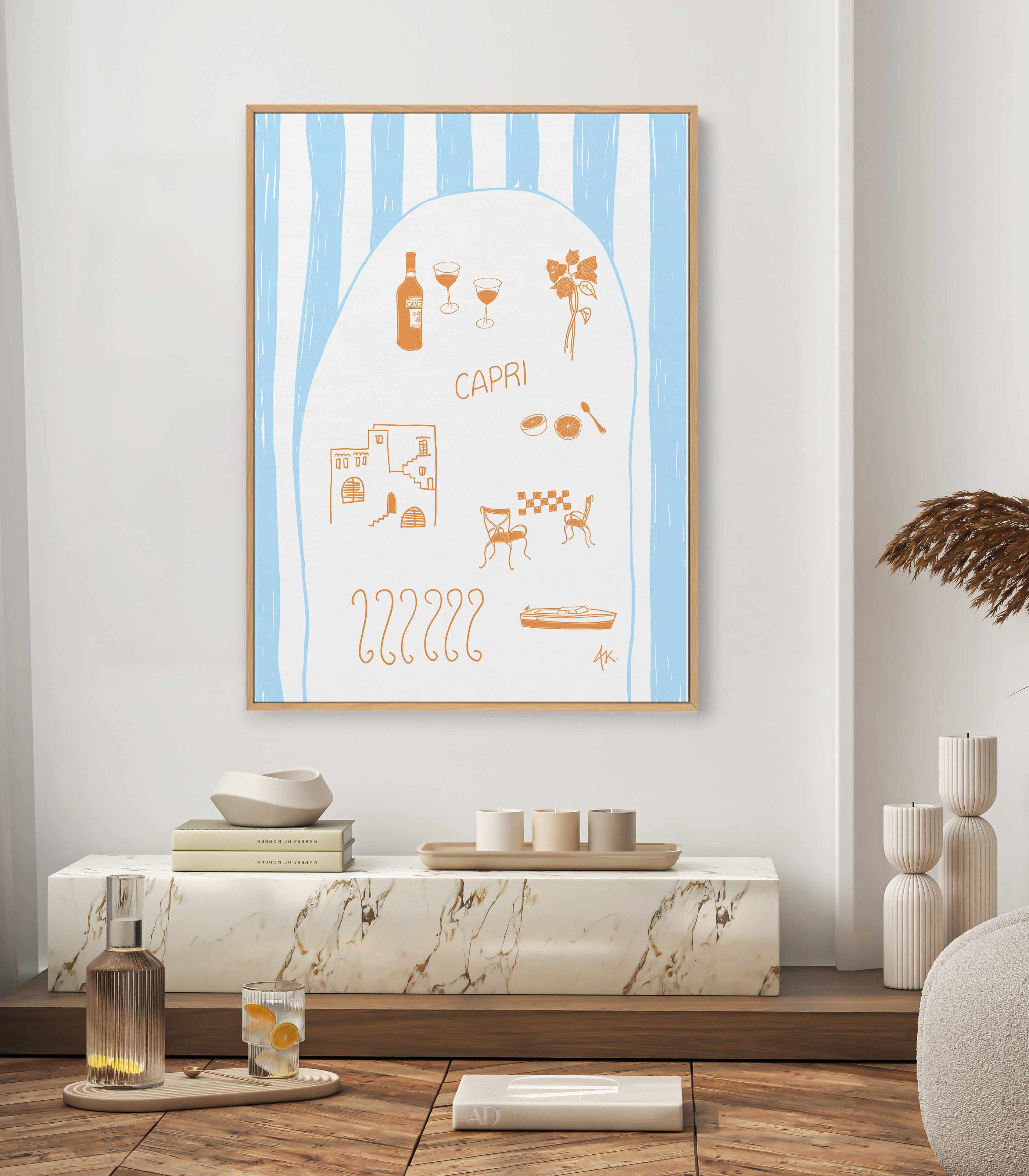 Capri Tan Blue by Anne Korako | Framed Canvas Art Print