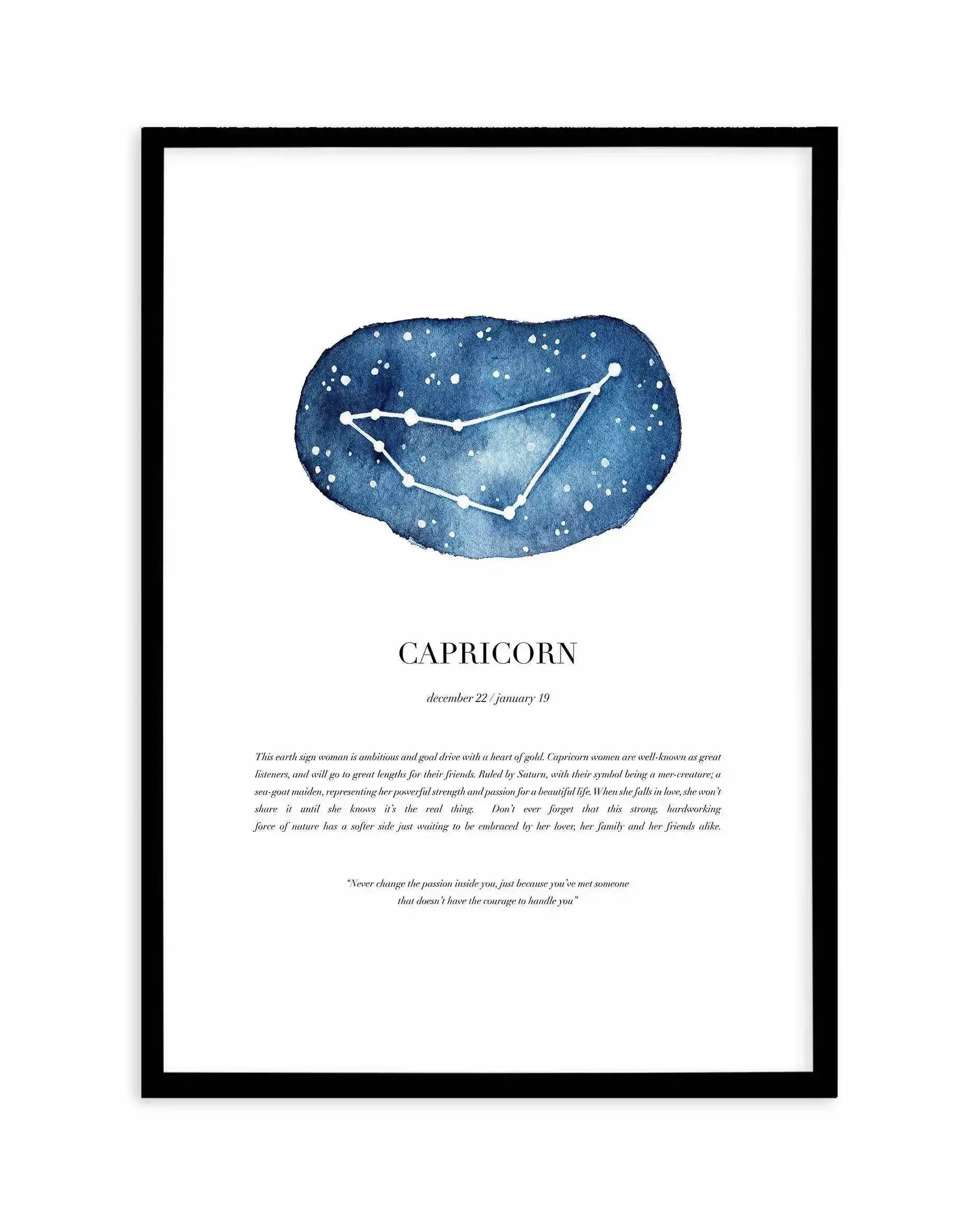 Capricorn | Watercolour Zodiac Art Print-PRINT-Olive et Oriel-Olive et Oriel-A5 | 5.8" x 8.3" | 14.8 x 21cm-Black-With White Border-Buy-Australian-Art-Prints-Online-with-Olive-et-Oriel-Your-Artwork-Specialists-Austrailia-Decorate-With-Coastal-Photo-Wall-Art-Prints-From-Our-Beach-House-Artwork-Collection-Fine-Poster-and-Framed-Artwork