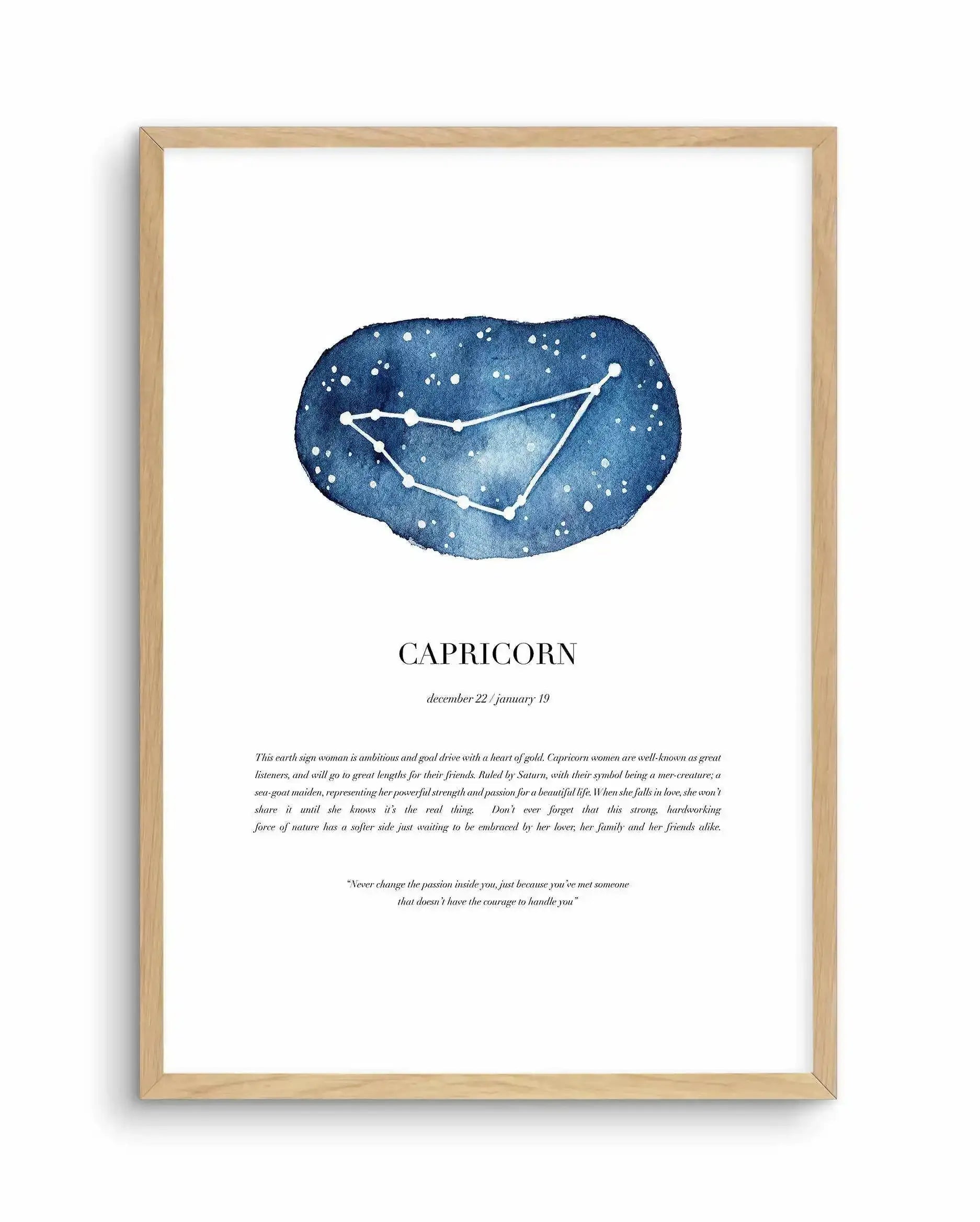 Capricorn | Watercolour Zodiac Art Print-PRINT-Olive et Oriel-Olive et Oriel-A5 | 5.8" x 8.3" | 14.8 x 21cm-Oak-With White Border-Buy-Australian-Art-Prints-Online-with-Olive-et-Oriel-Your-Artwork-Specialists-Austrailia-Decorate-With-Coastal-Photo-Wall-Art-Prints-From-Our-Beach-House-Artwork-Collection-Fine-Poster-and-Framed-Artwork