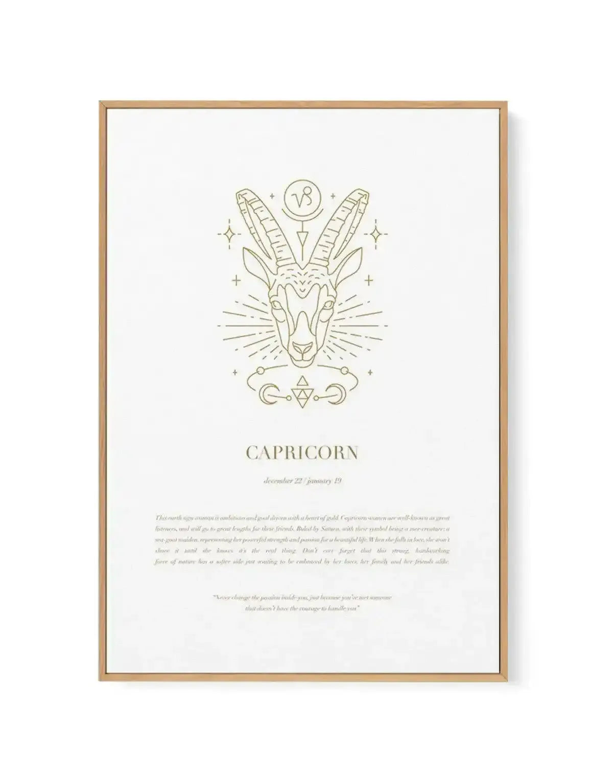 Capricorn | Celestial Zodiac | Framed Canvas-CANVAS-You can shop wall art online with Olive et Oriel for everything from abstract art to fun kids wall art. Our beautiful modern art prints and canvas art are available from large canvas prints to wall art paintings and our proudly Australian artwork collection offers only the highest quality framed large wall art and canvas art Australia - You can buy fashion photography prints or Hampton print posters and paintings on canvas from Olive et Oriel a