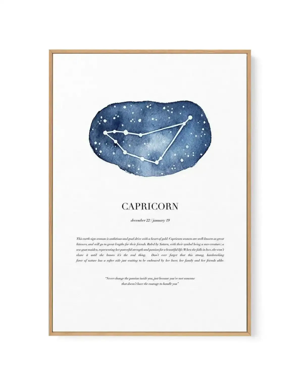 Capricorn | Watercolour Zodiac | Framed Canvas-CANVAS-You can shop wall art online with Olive et Oriel for everything from abstract art to fun kids wall art. Our beautiful modern art prints and canvas art are available from large canvas prints to wall art paintings and our proudly Australian artwork collection offers only the highest quality framed large wall art and canvas art Australia - You can buy fashion photography prints or Hampton print posters and paintings on canvas from Olive et Oriel