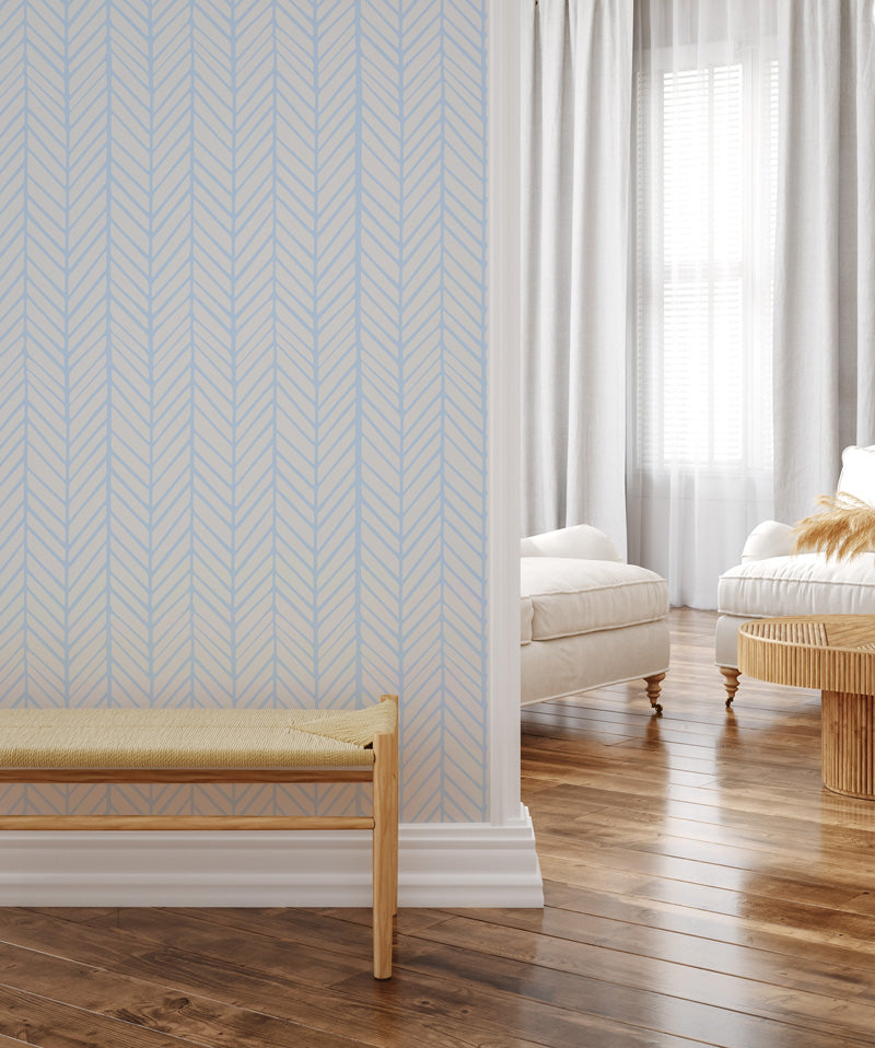 Chevron in Light Blue Wallpaper from Olive et Oriel where you can shop wallpaper and artworks online