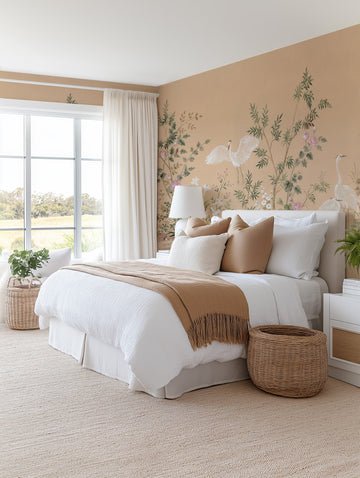 Chinoiserie Garden Panoramic Painted Mural Wallpaper from Olive et Oriel where you can shop wallpaper and artworks online