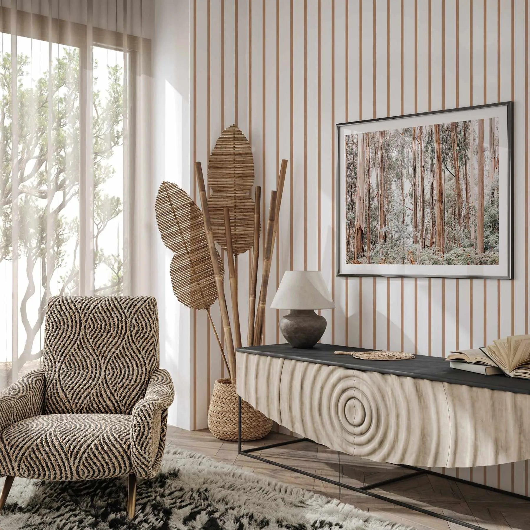 Stripe Wallpaper In Chocolate from Olive et Oriel where you can shop wallpaper and artworks online