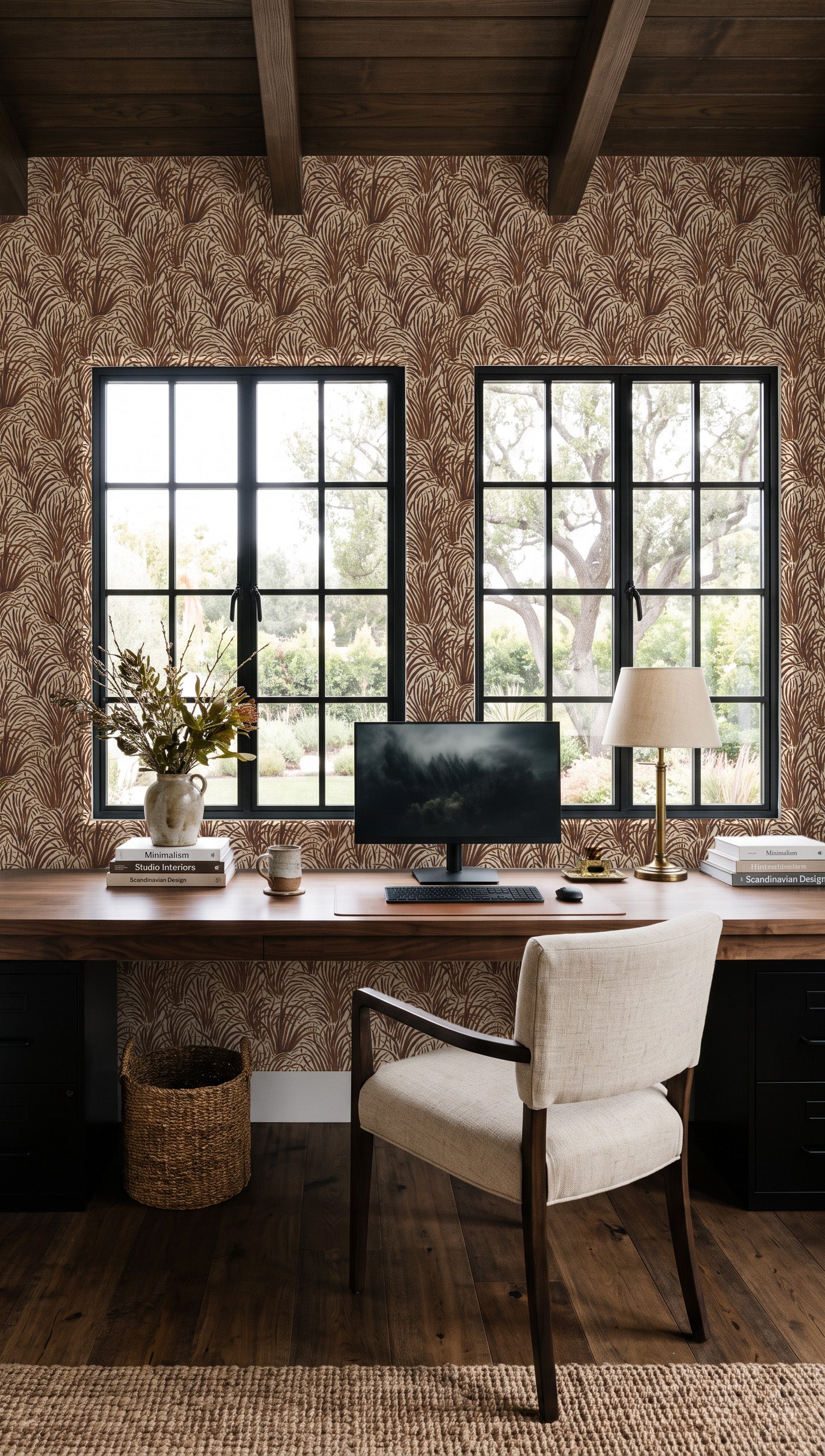 Coastal Luxe Grass in Chocolate Brown Wallpaper