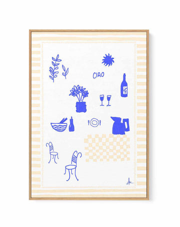 Ciao Deep Blue Beige by Anne Korako | Framed Canvas Art Print from Olive et Oriel where you can shop wallpaper and artworks online