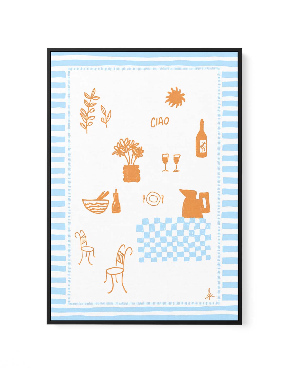 Ciao Tan Baby Blue by Anne Korako | Framed Canvas Art Print