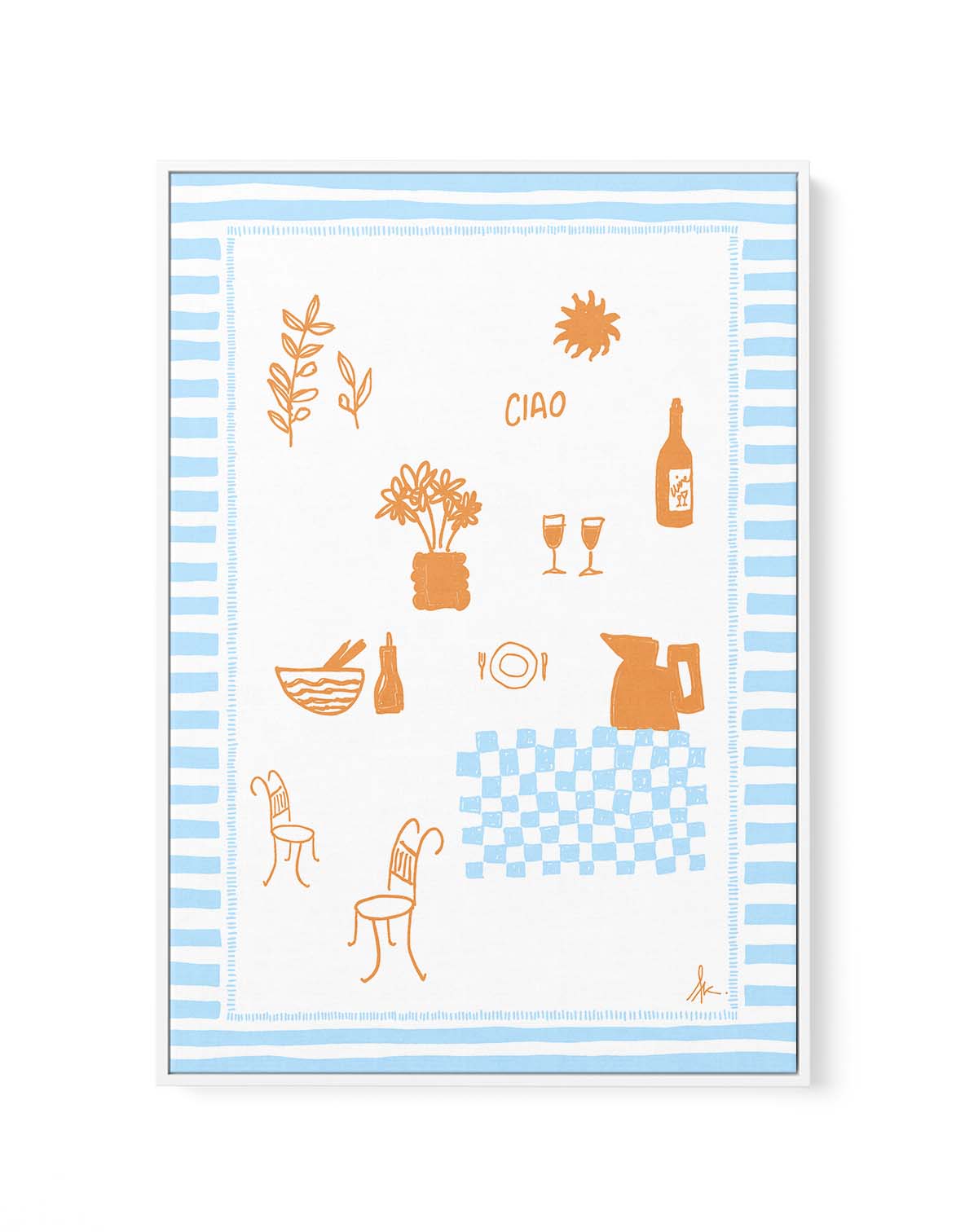 Ciao Tan Baby Blue by Anne Korako | Framed Canvas Art Print