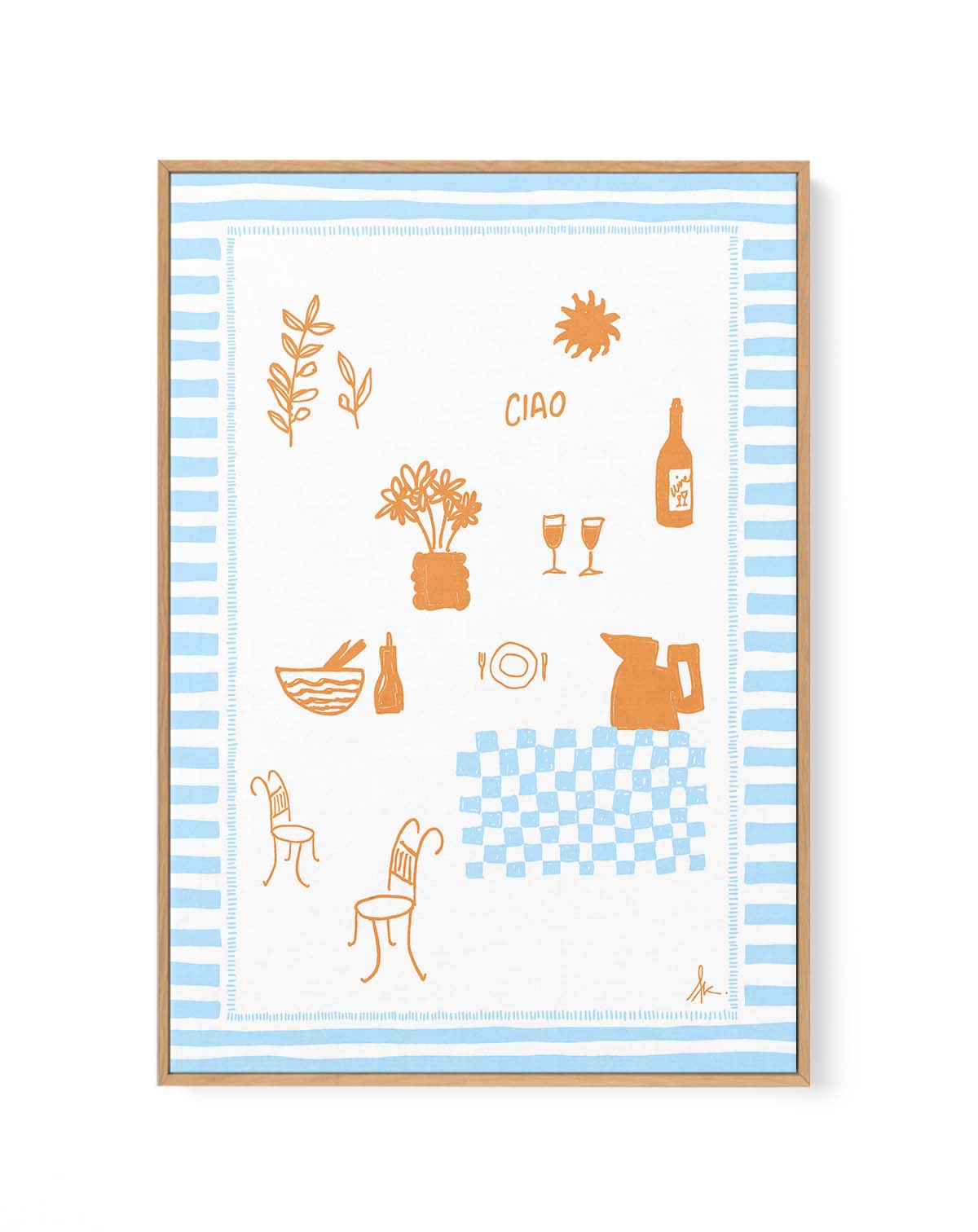 Ciao Tan Baby Blue by Anne Korako | Framed Canvas Art Print