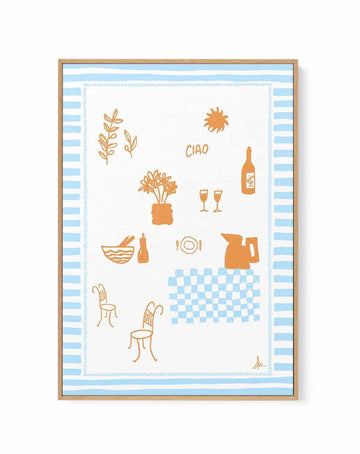 Ciao Tan Baby Blue by Anne Korako | Framed Canvas Art Print from Olive et Oriel where you can shop wallpaper and artworks online