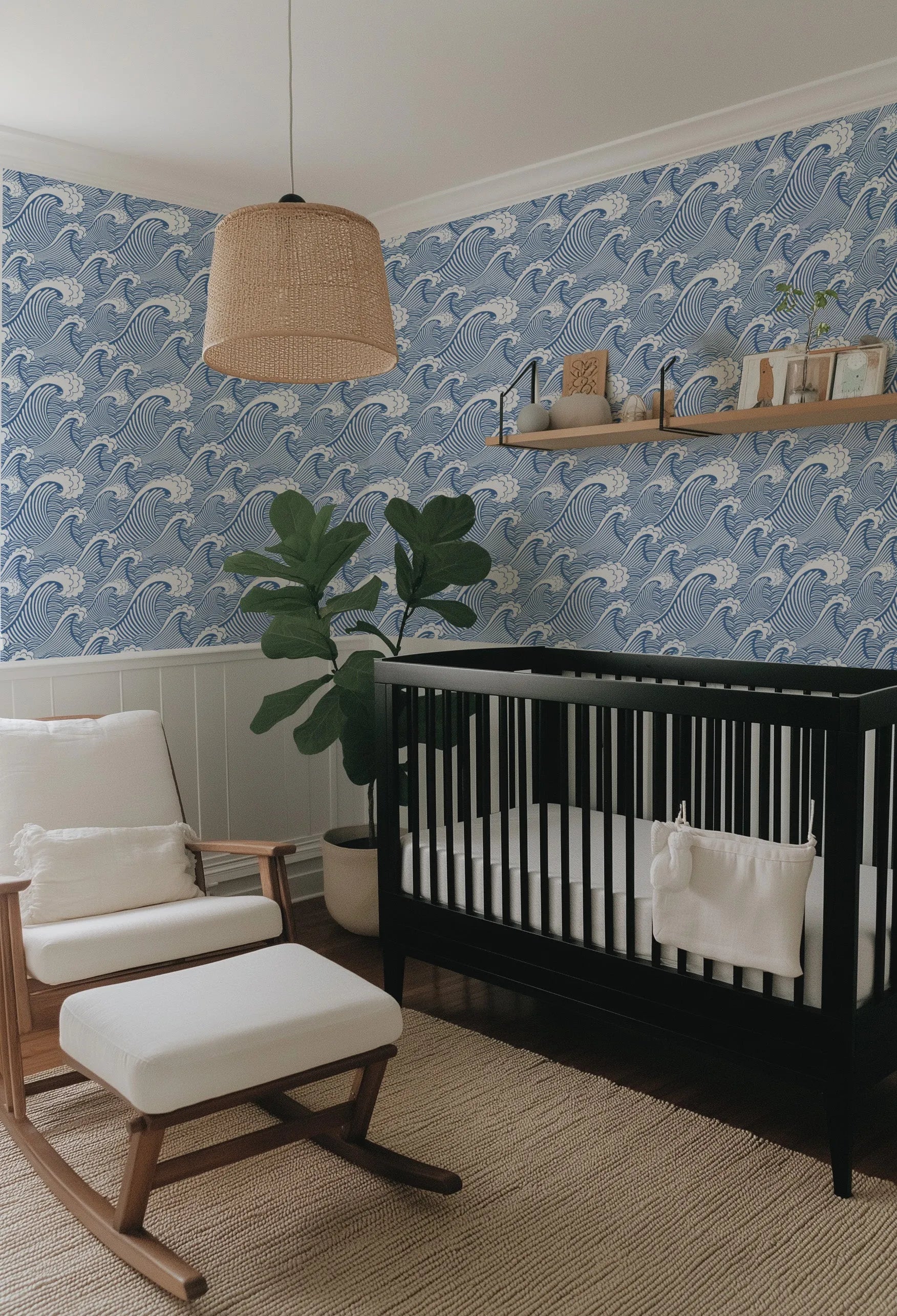 Classic Waves in Deep Sea Wallpaper from Olive et Oriel where you can shop wallpaper and artworks online