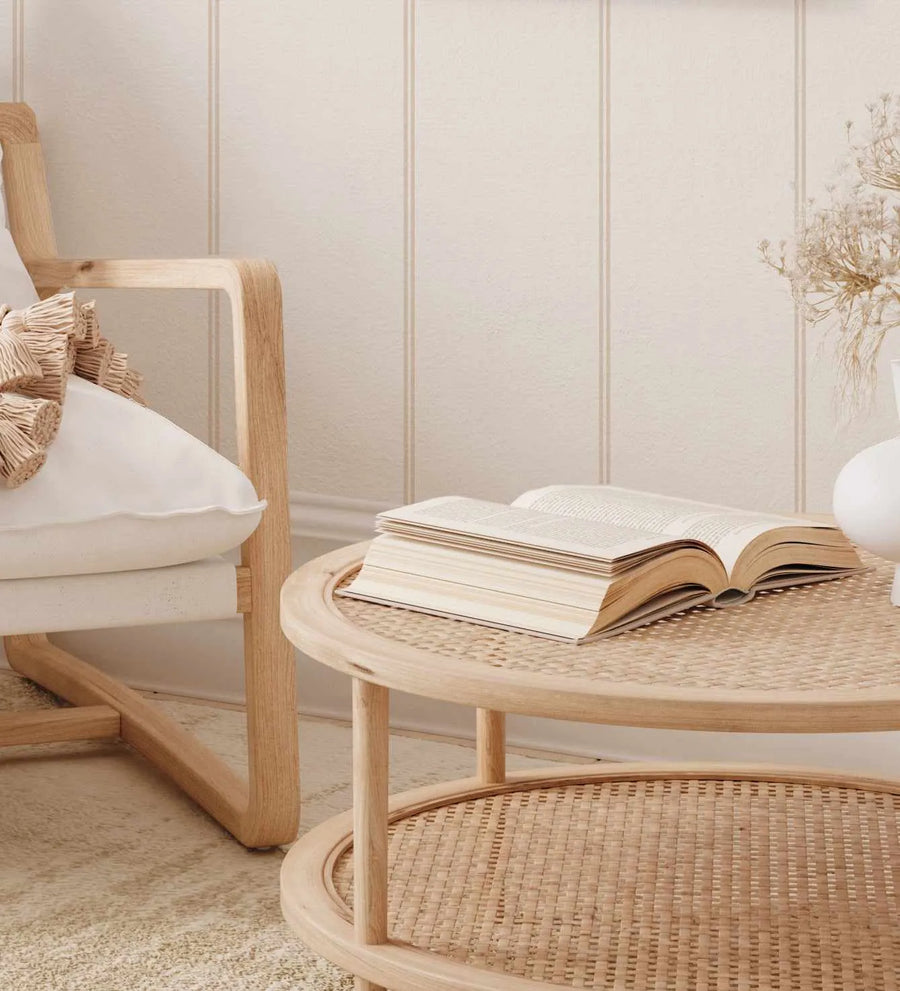 Double Stripe Wallpaper In Beige from Olive et Oriel where you can shop wallpaper and artworks online