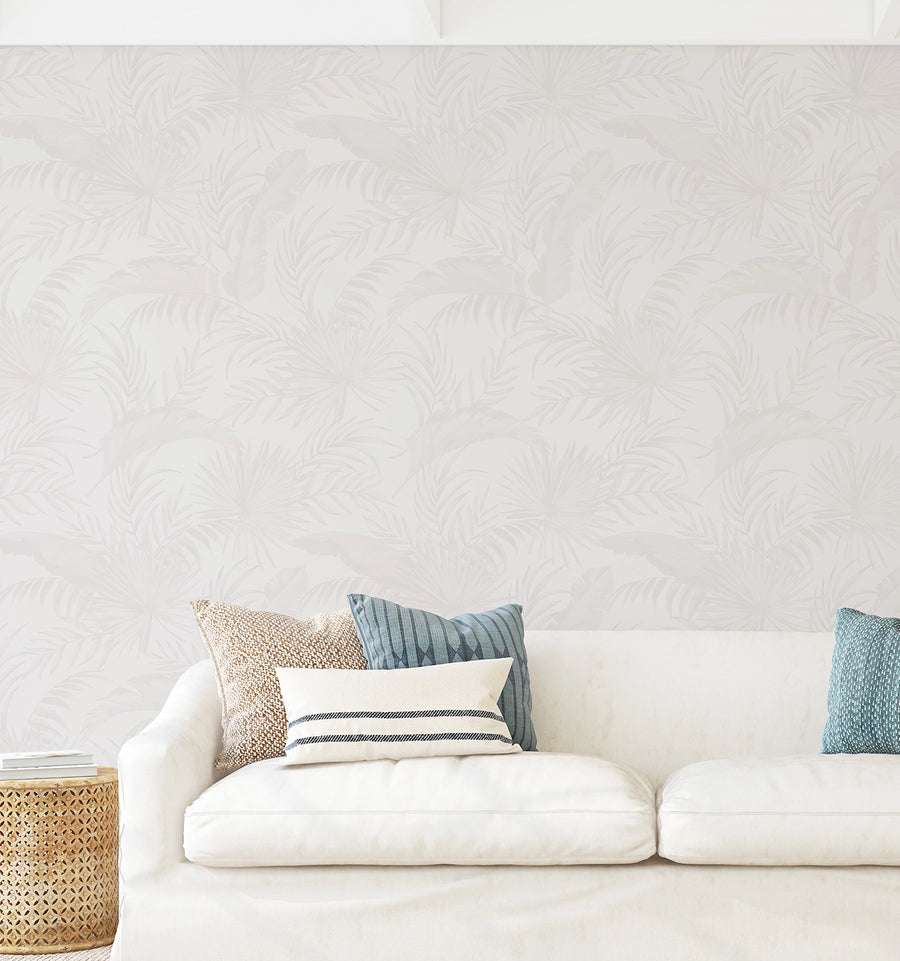 Coastal Luxe Palms Wallpaper | Warm Grey beige grey wallpaper