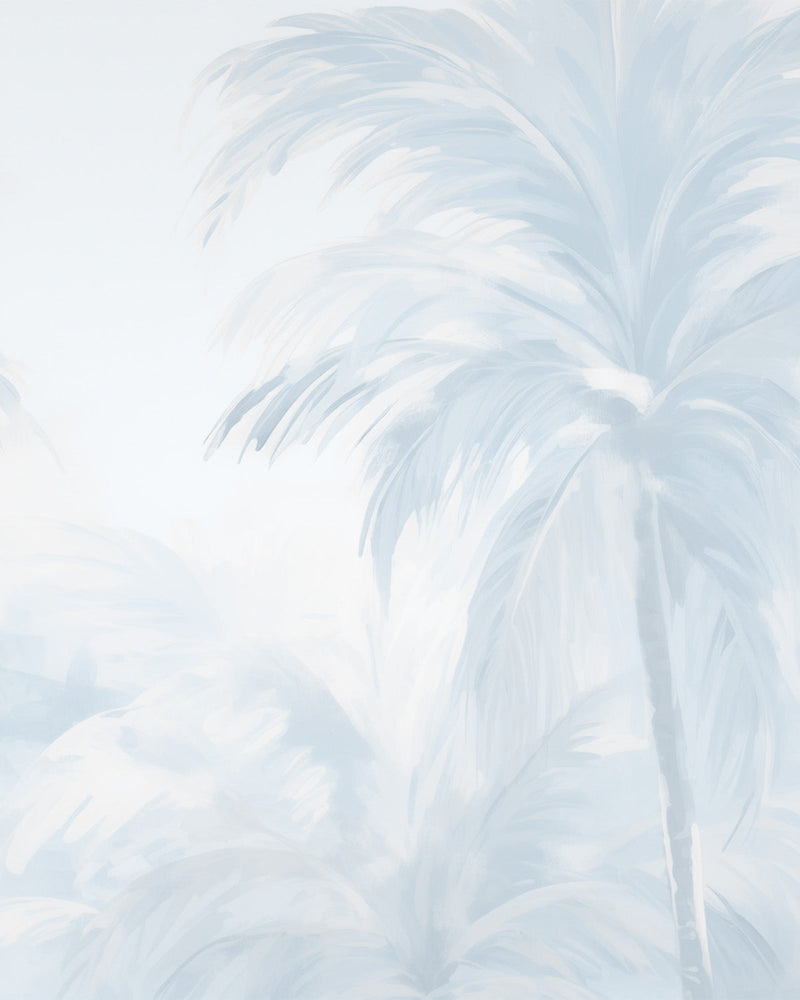 Coastal Palms Trees in Palisade Blue Wallpaper Mural from Olive et Oriel where you can shop wallpaper and artworks online