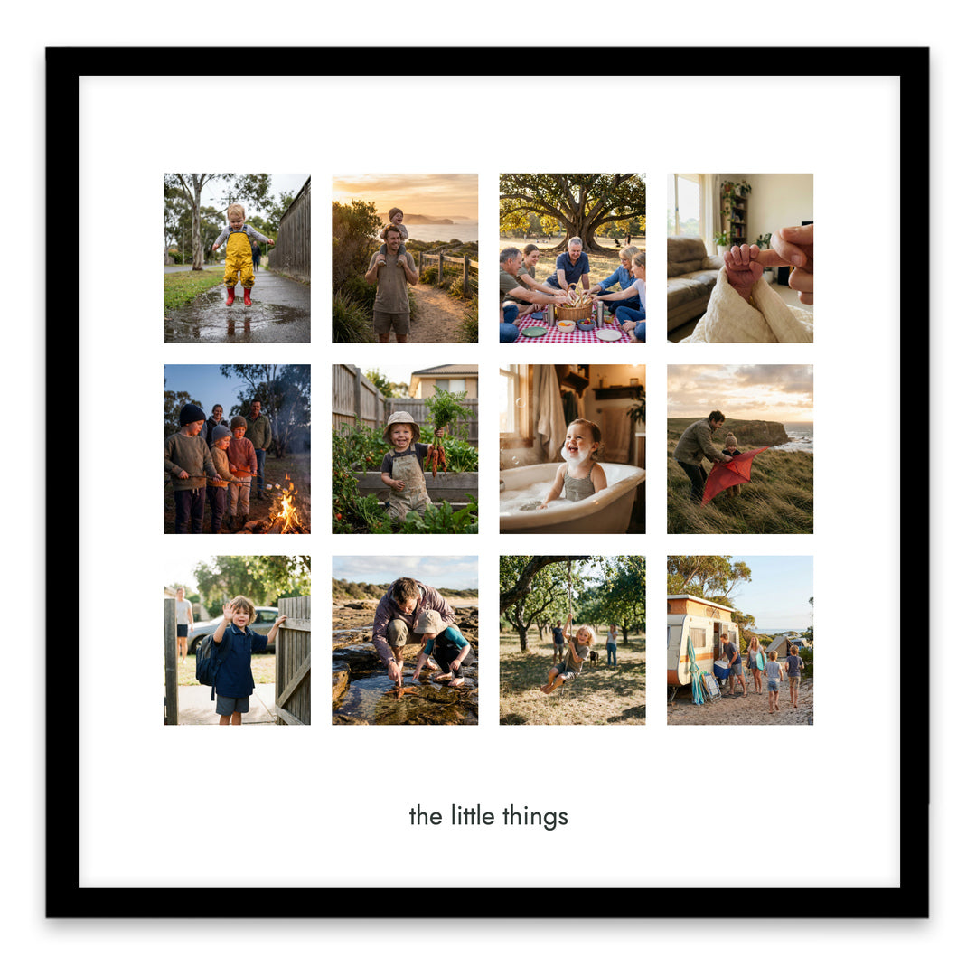 The Little Collection | Personalised Photo Collage example in the standard black finish acrylic frame