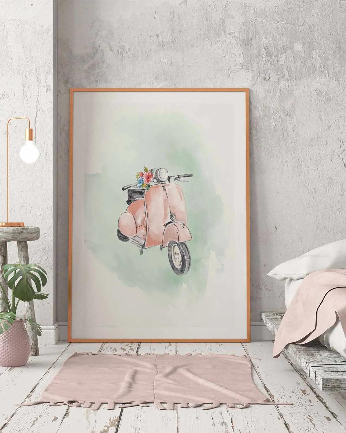 Coral Bike Art Print from Olive et Oriel where you can shop wallpaper and artworks online