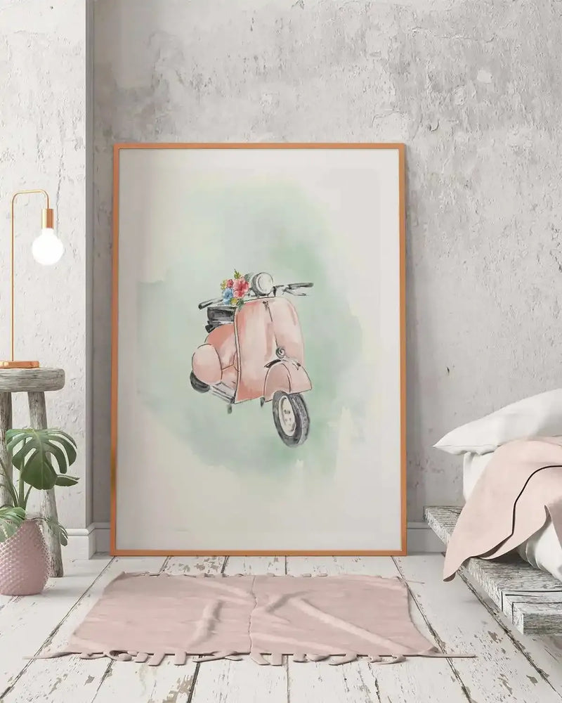 Coral Bike Art Print from Olive et Oriel where you can shop wallpaper and artworks online